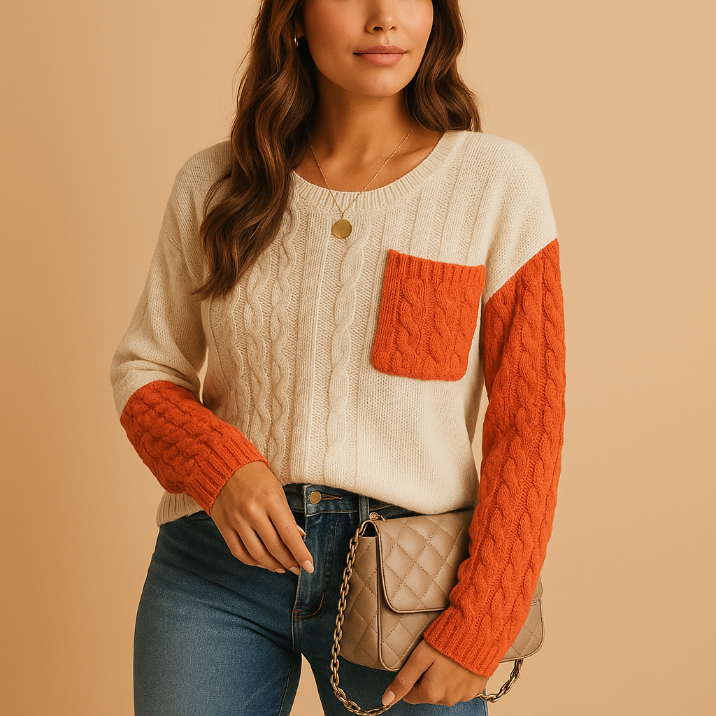 Cable knit sweater with drop shoulder for women | Liana
