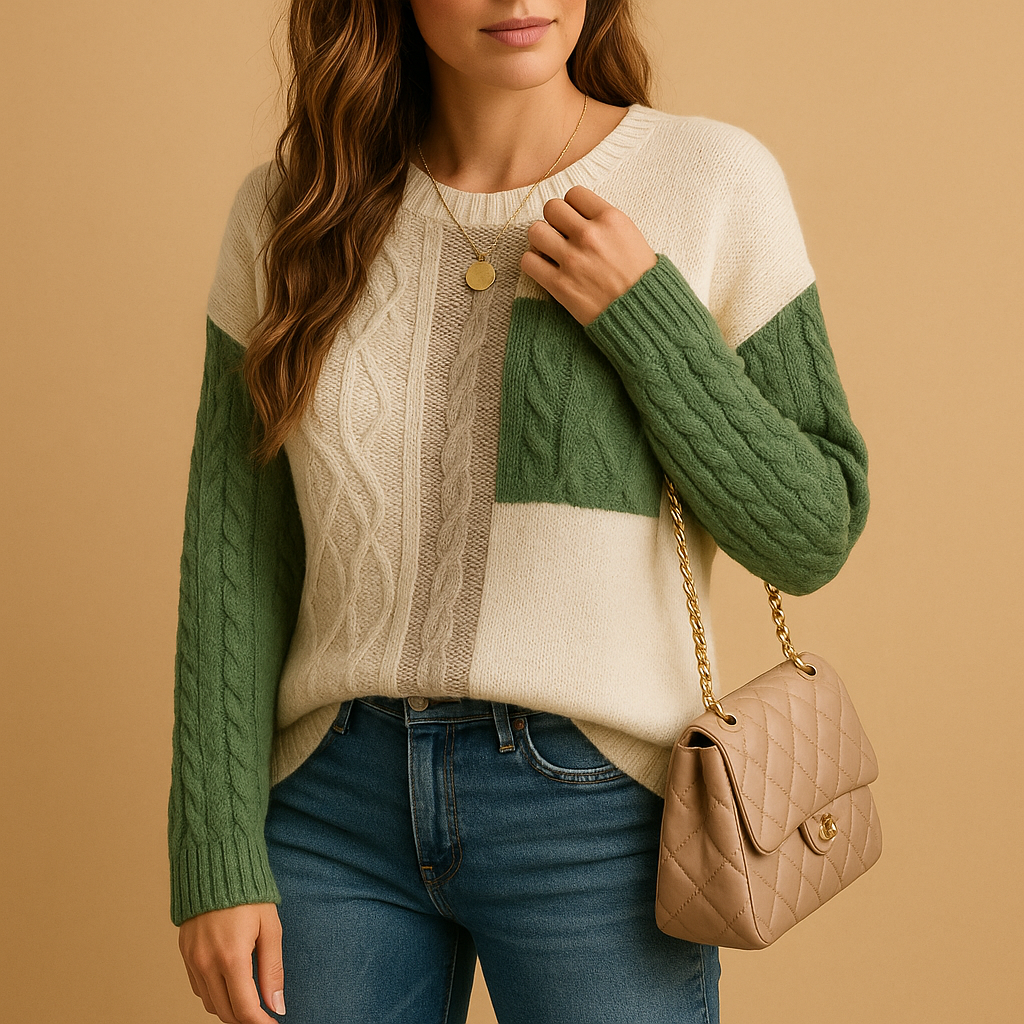 Cable knit sweater with drop shoulder for women | Liana