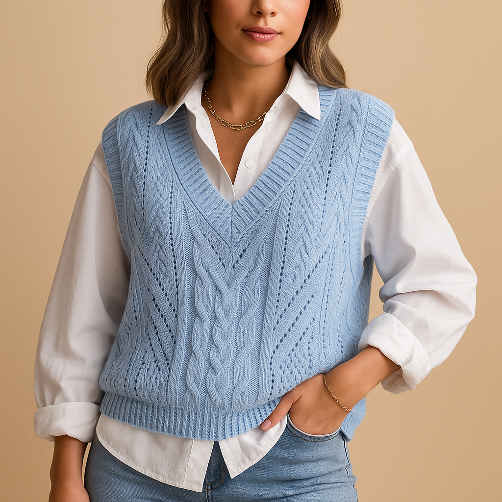 Cable knit V-neck vest for women | Selena