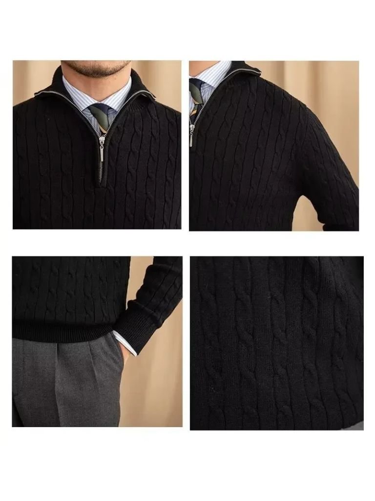 Cable-Knit Zip Neck Sweater for Men