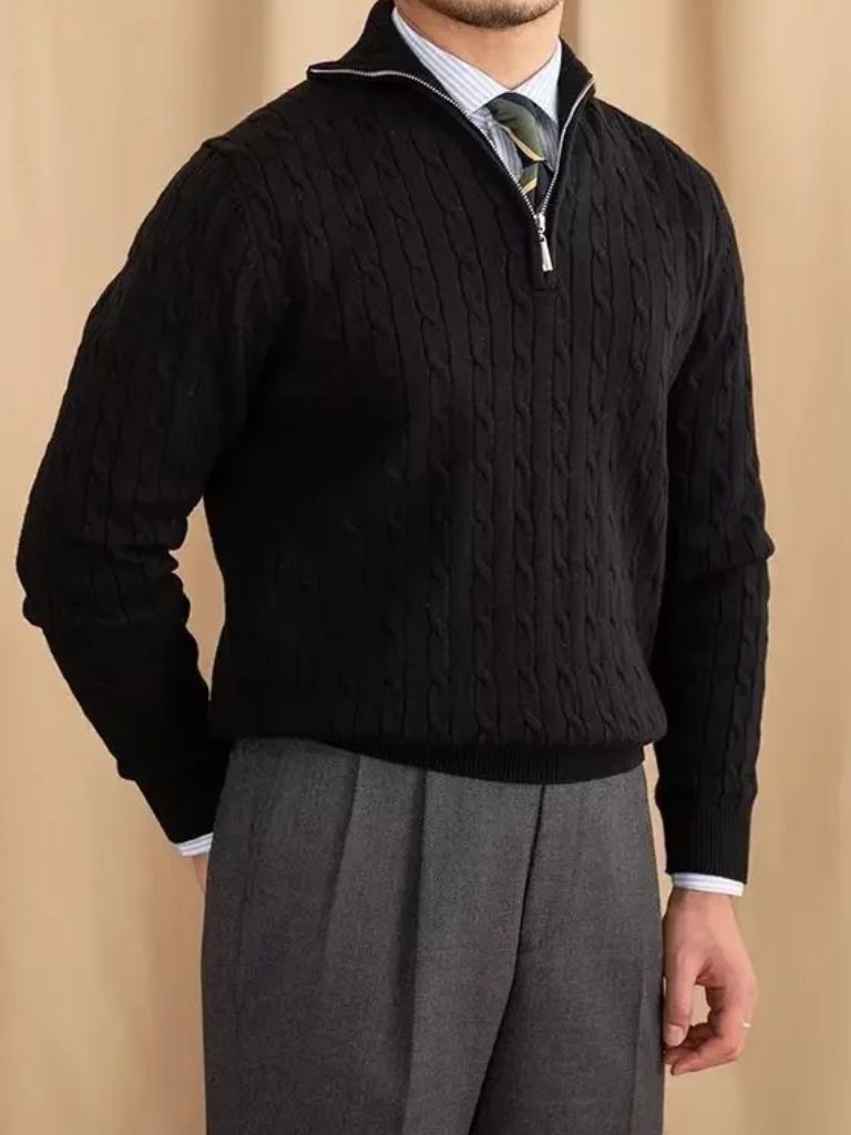 Cable-Knit Zip Neck Sweater for Men