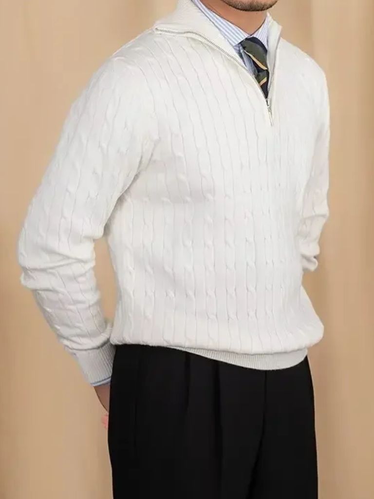 Cable-Knit Zip Neck Sweater for Men