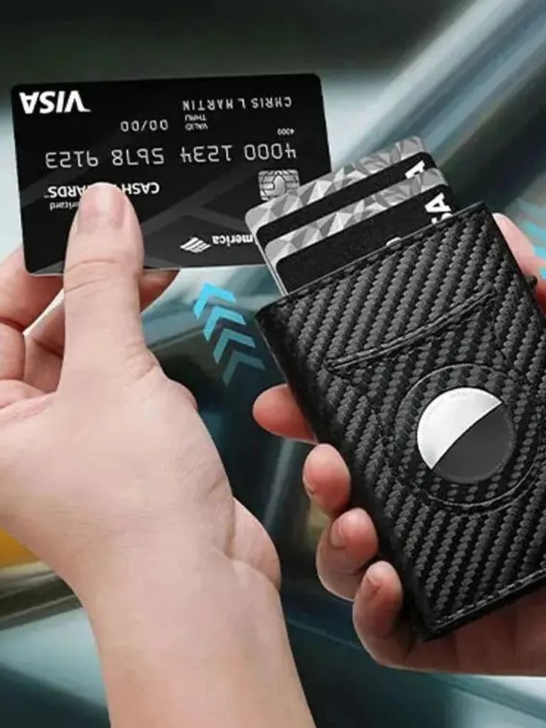 Carbon Fiber Wallet with Air Tag Holder RFID Blocking for Men