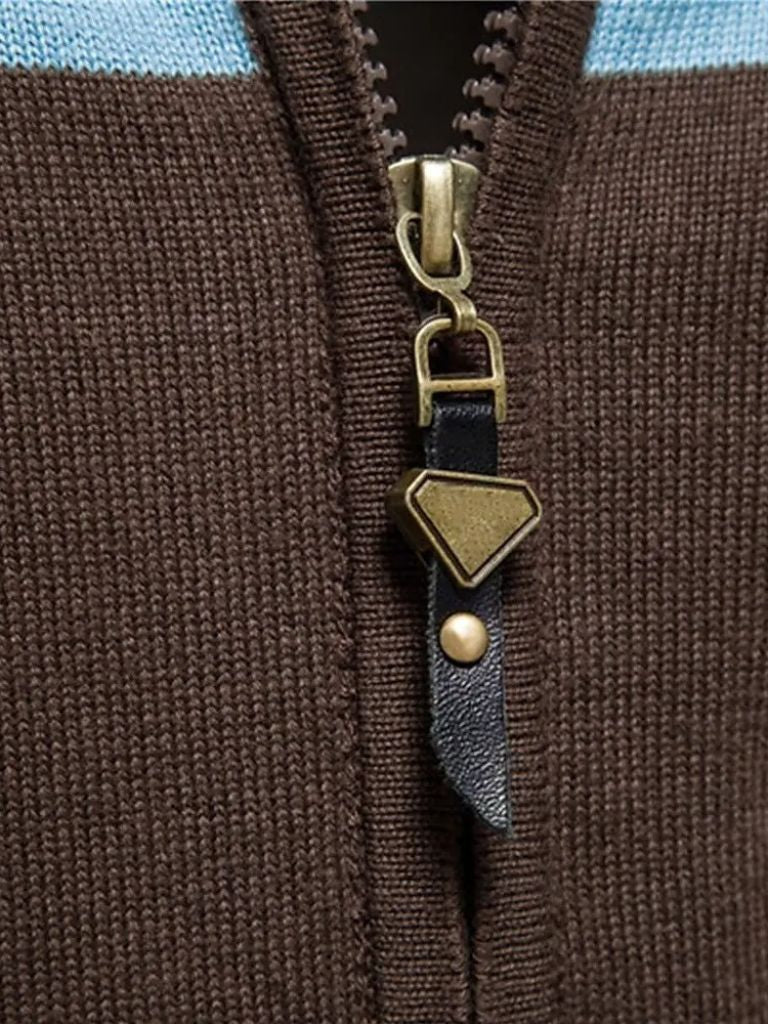 Cardigan Sweater Zipper Standing Collar Knitwear for Men