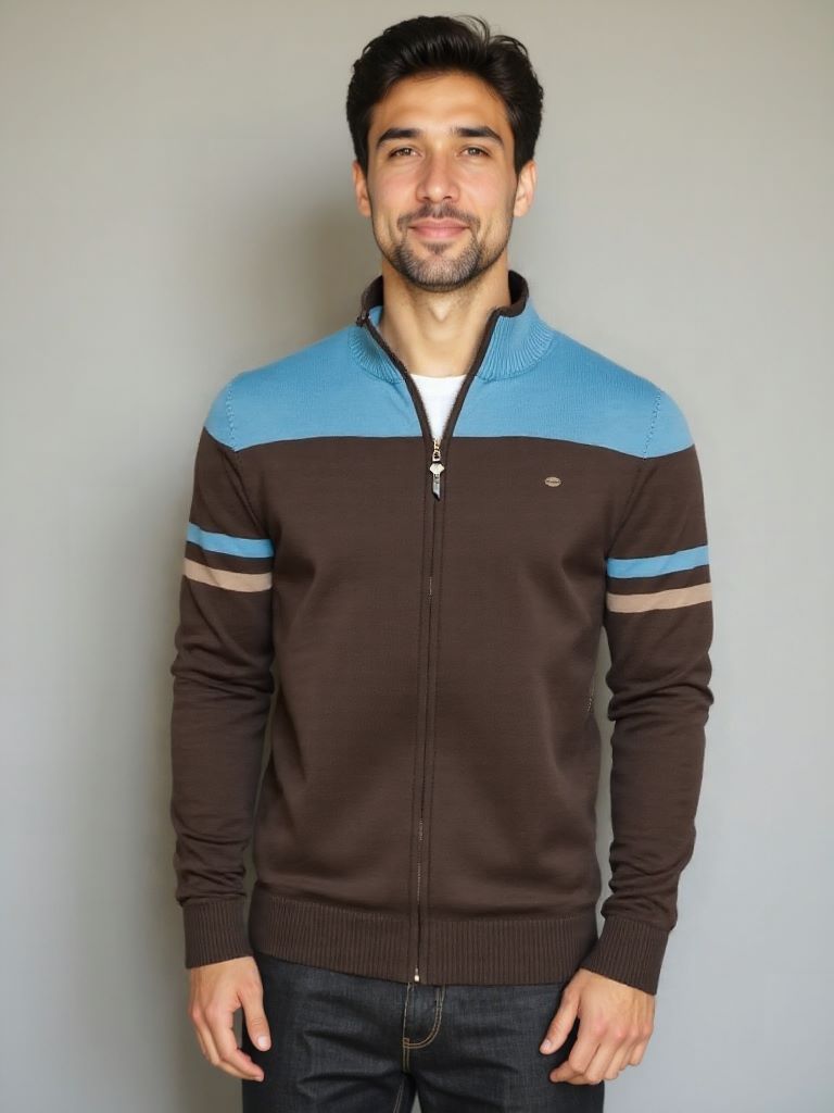 Cardigan Sweater Zipper Standing Collar Knitwear for Men