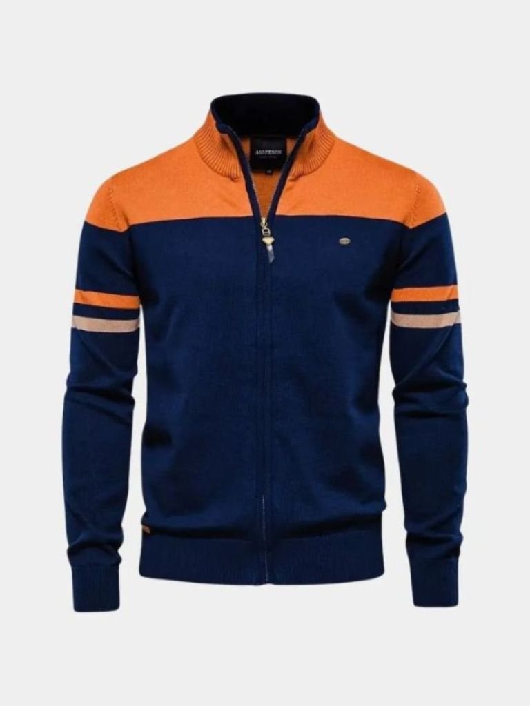 Cardigan Sweater Zipper Standing Collar Knitwear for Men