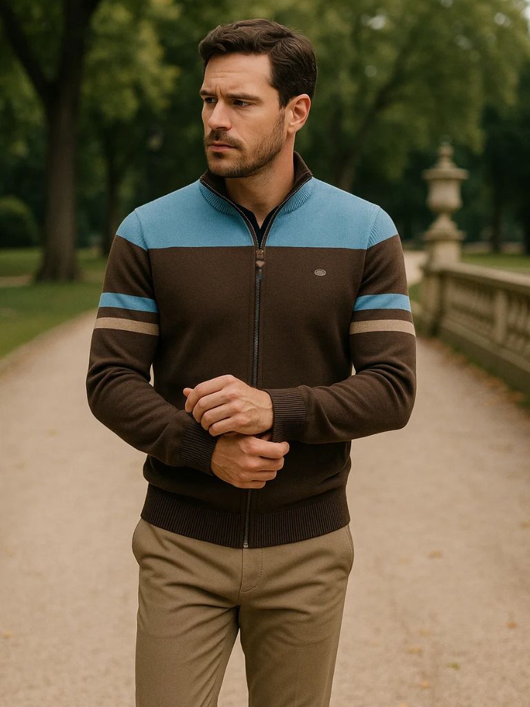 Cardigan Sweater Zipper Standing Collar Knitwear for Men