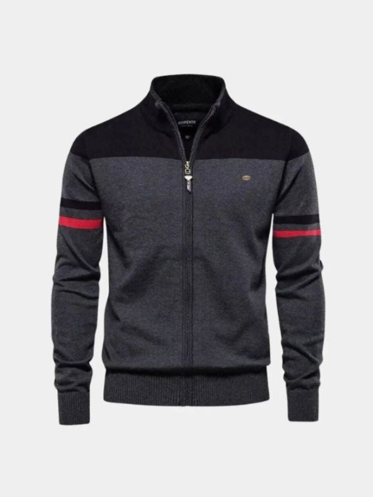 Cardigan Sweater Zipper Standing Collar Knitwear for Men