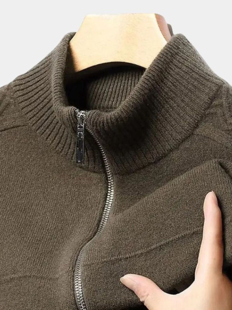 Cashmere Zip Sweater Knit Turtleneck for Men