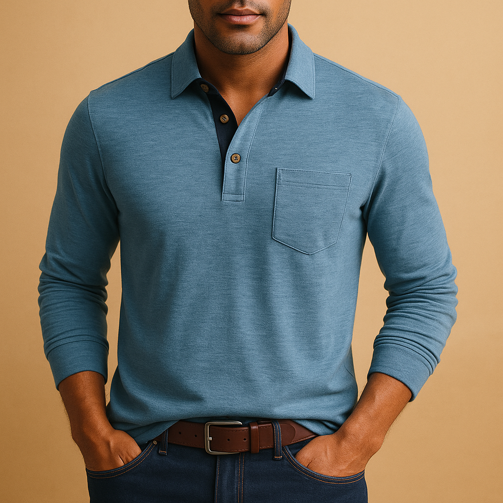 Casual cotton button-up shirt with chest pocket for men | Adrian