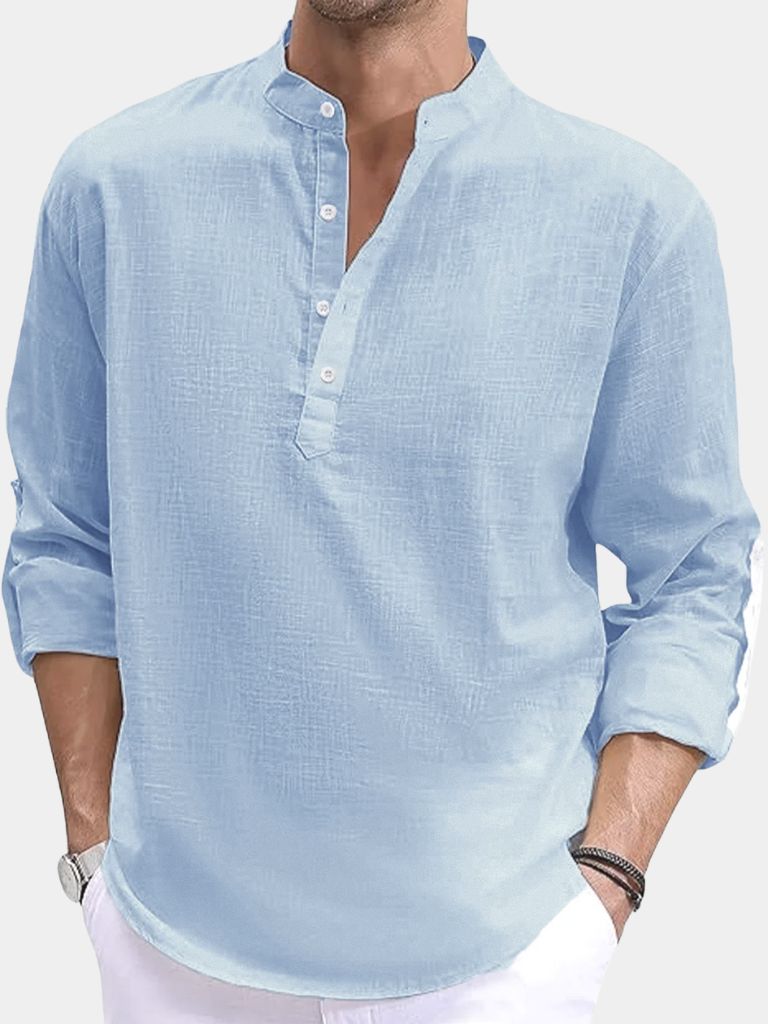 Casual Henley Neck Long Sleeve T-Shirt for Men