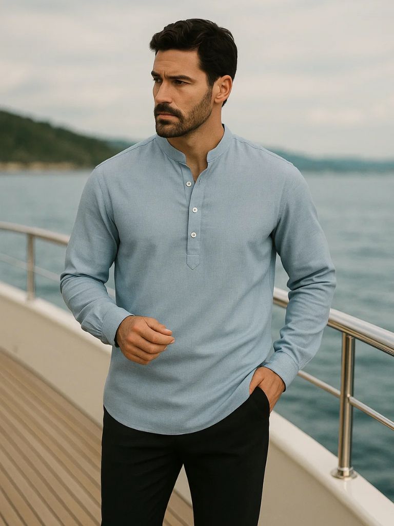 Casual Henley Neck Long Sleeve T-Shirt for Men