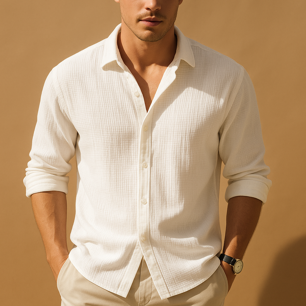 Casual long sleeve shirt with stand collar for men | Adrian