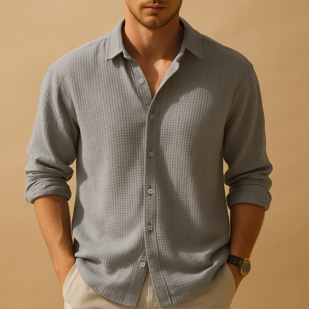 Casual long sleeve shirt with stand collar for men | Adrian