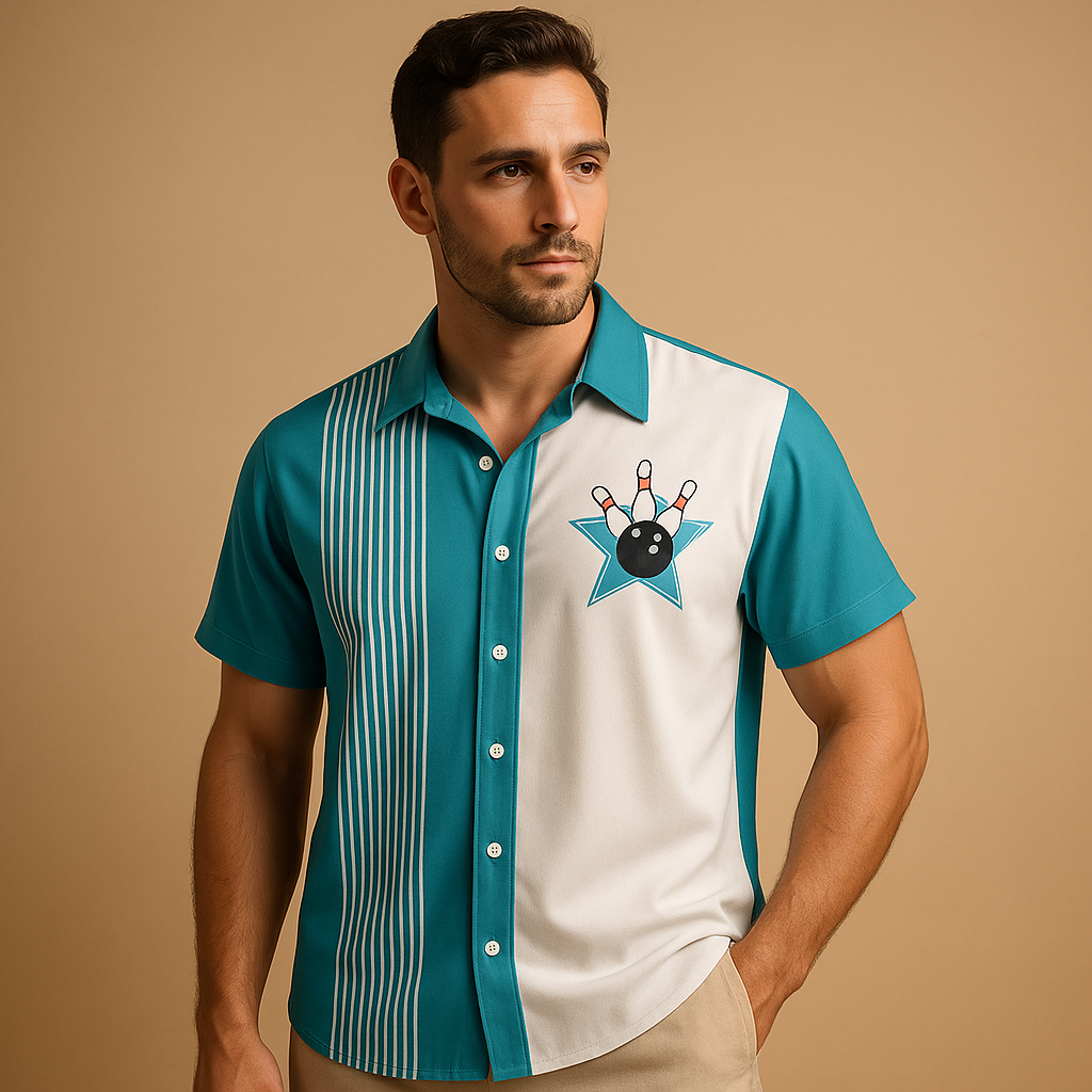 Casual polo shirt with bowling print design for men | Brandon