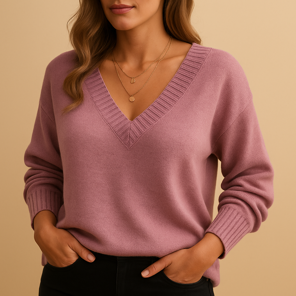 Casual v-neck knitted sweater for women | Joelle