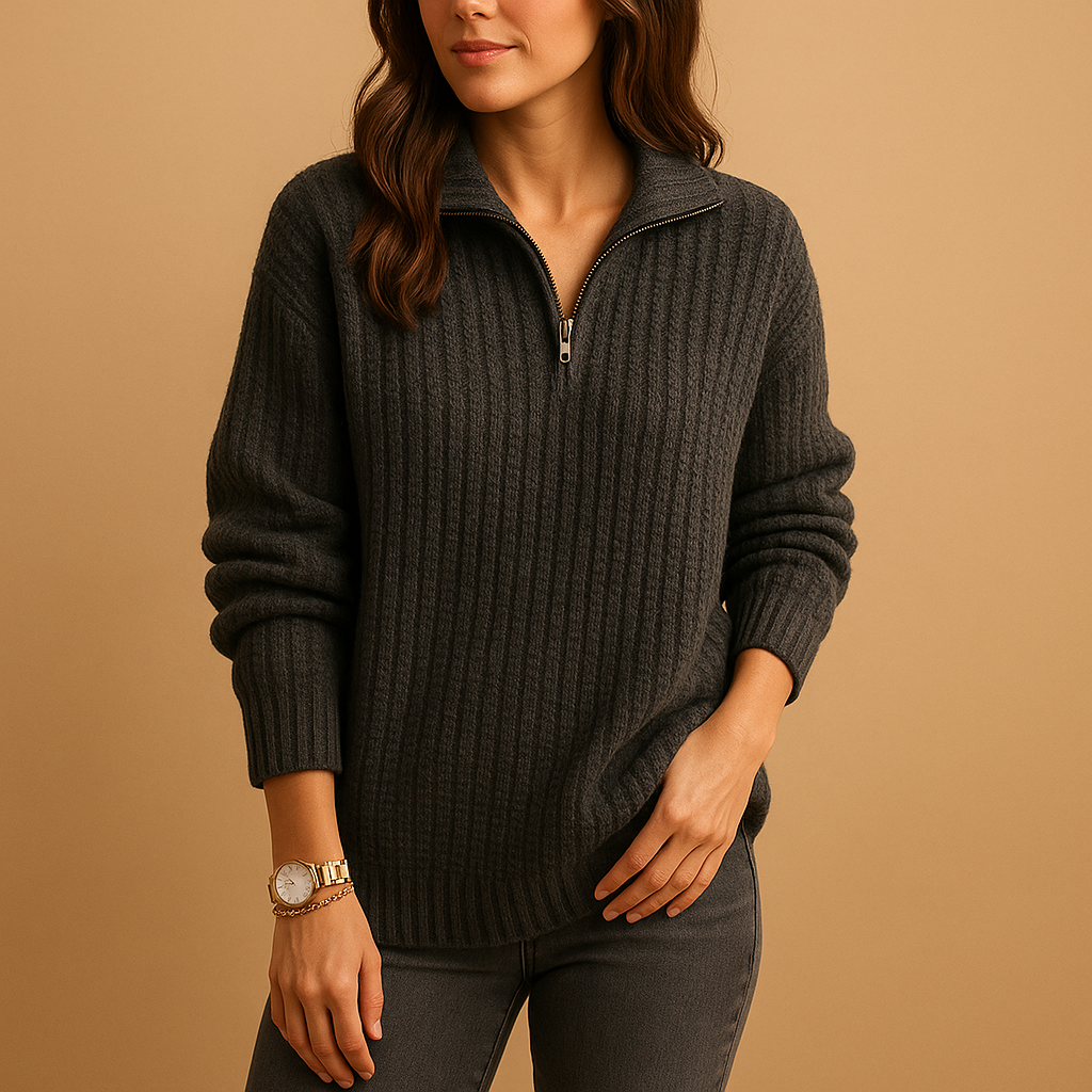 Chic half-zip pullover sweater for women | Adrianna