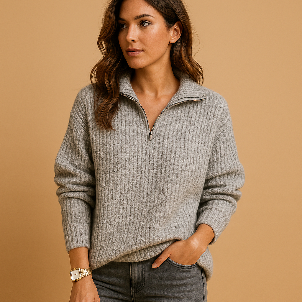Chic half-zip pullover sweater for women | Adrianna