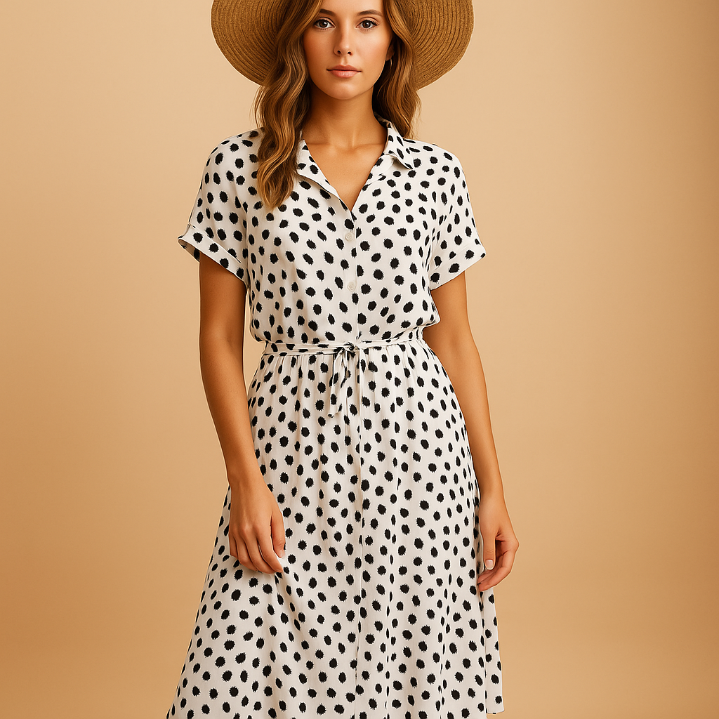 Chic midi dress with short sleeves for women | Eliza