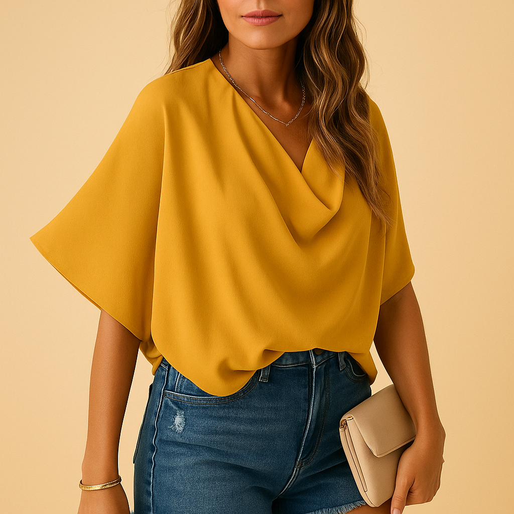 Chiffon batwing blouse with V-neck for women | Isabelle