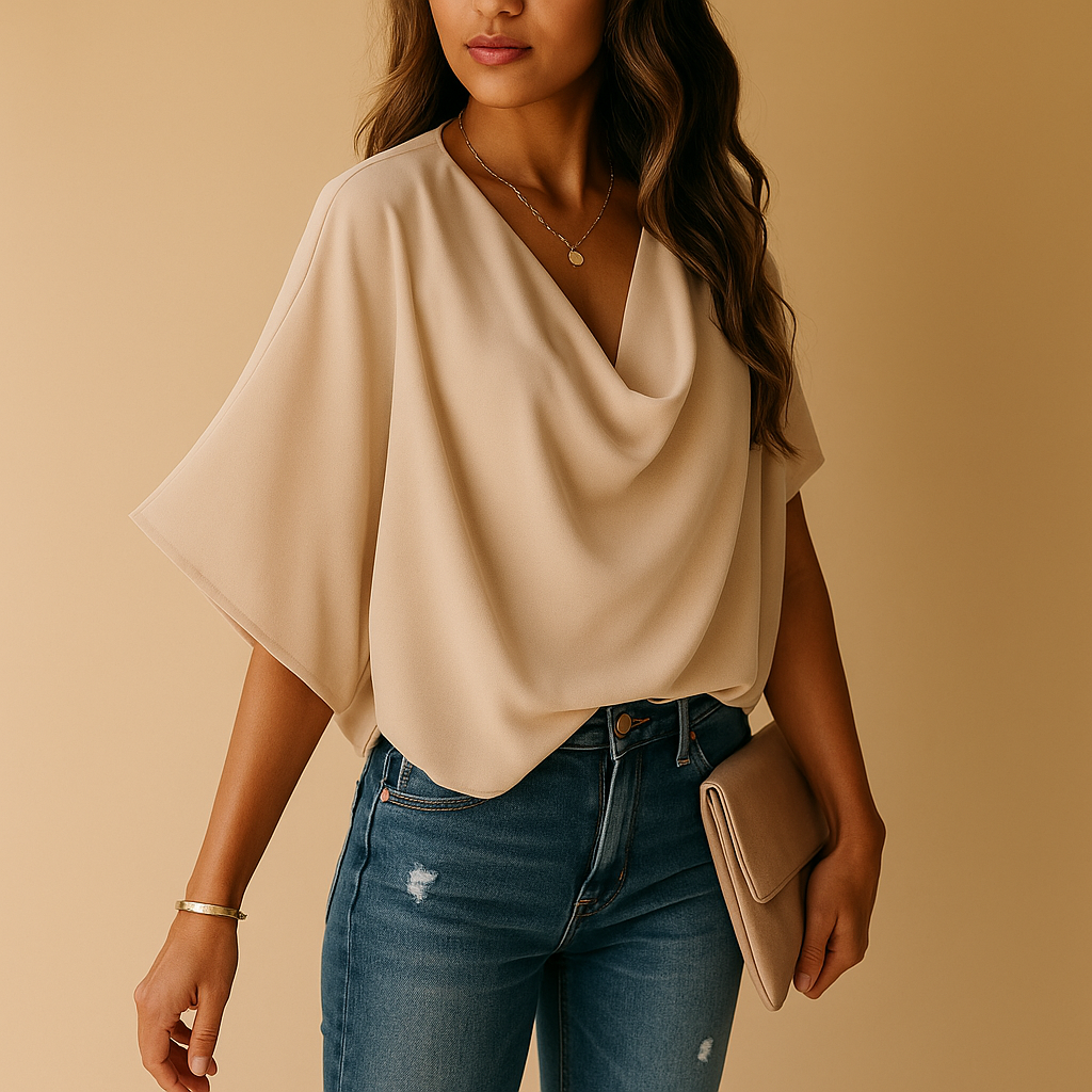 Chiffon batwing blouse with V-neck for women | Isabelle