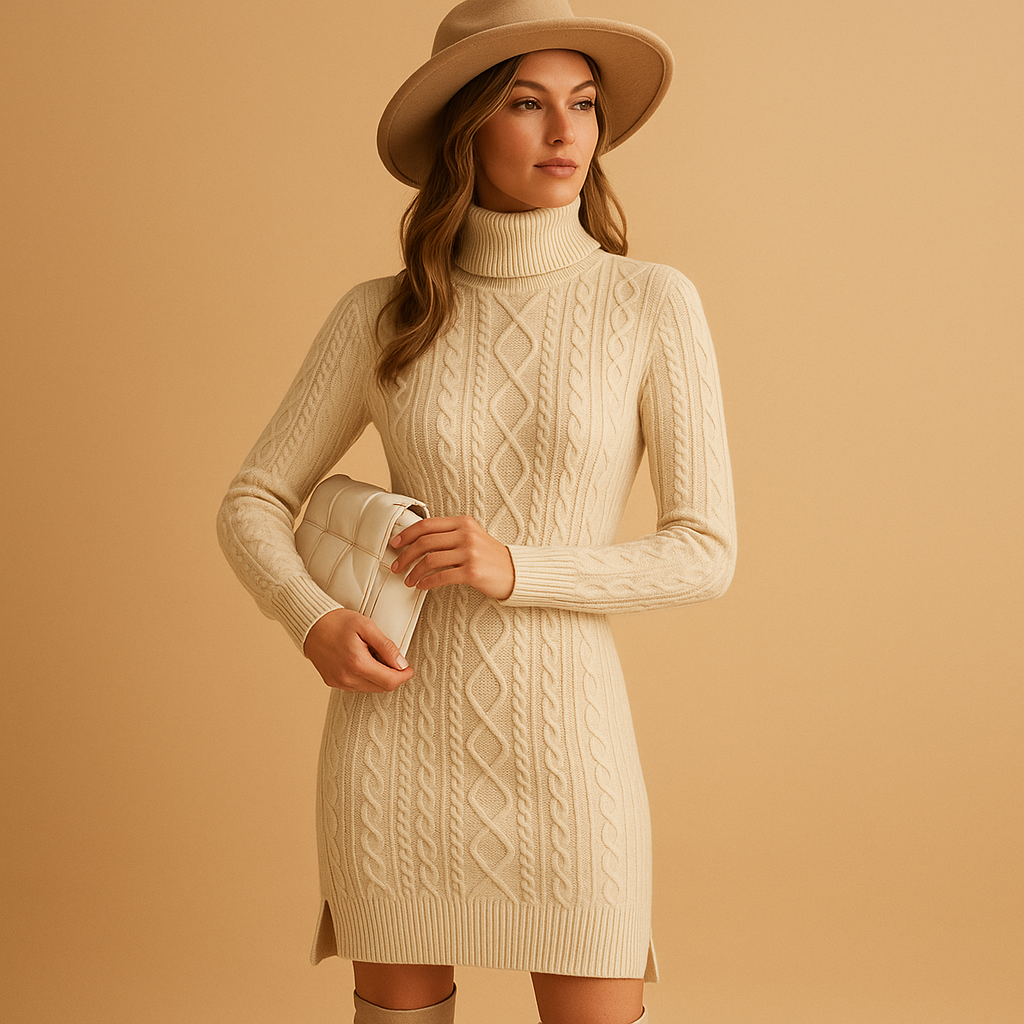 Chunky knit turtleneck sweater dress for women | Nalani