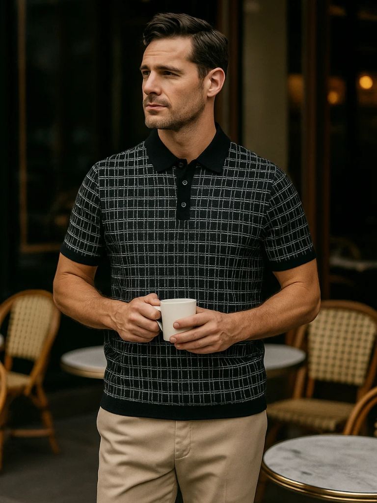 Classic Noir Knit Polo Shirt - Cross & Crown