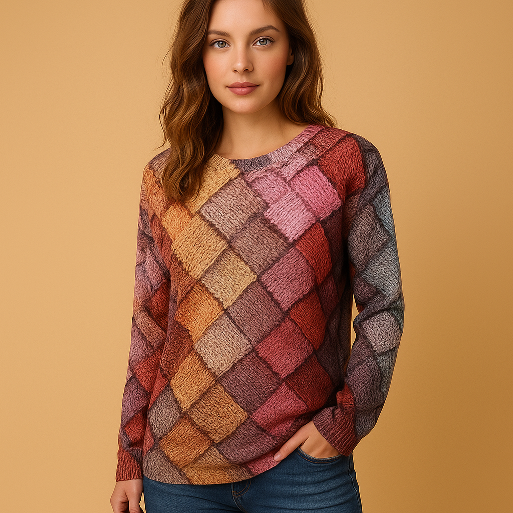 Colorful printed knit sweater for women | Ruby