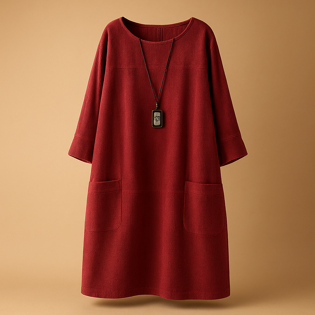 Corduroy summer dress with short sleeves for women | Hazel