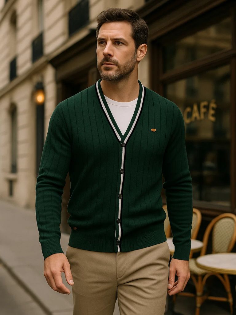 Cotton Button-Up Cardigan Sweater for Men