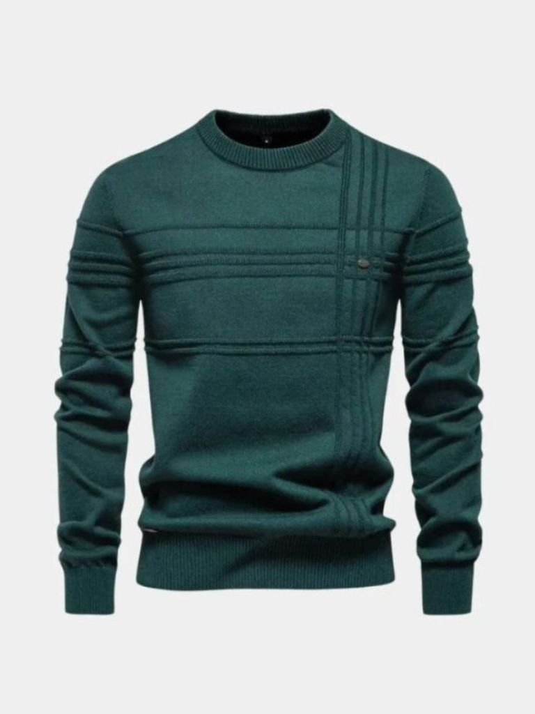 Cotton Knitted Stripped Crew Neck Pullover Sweater for Men
