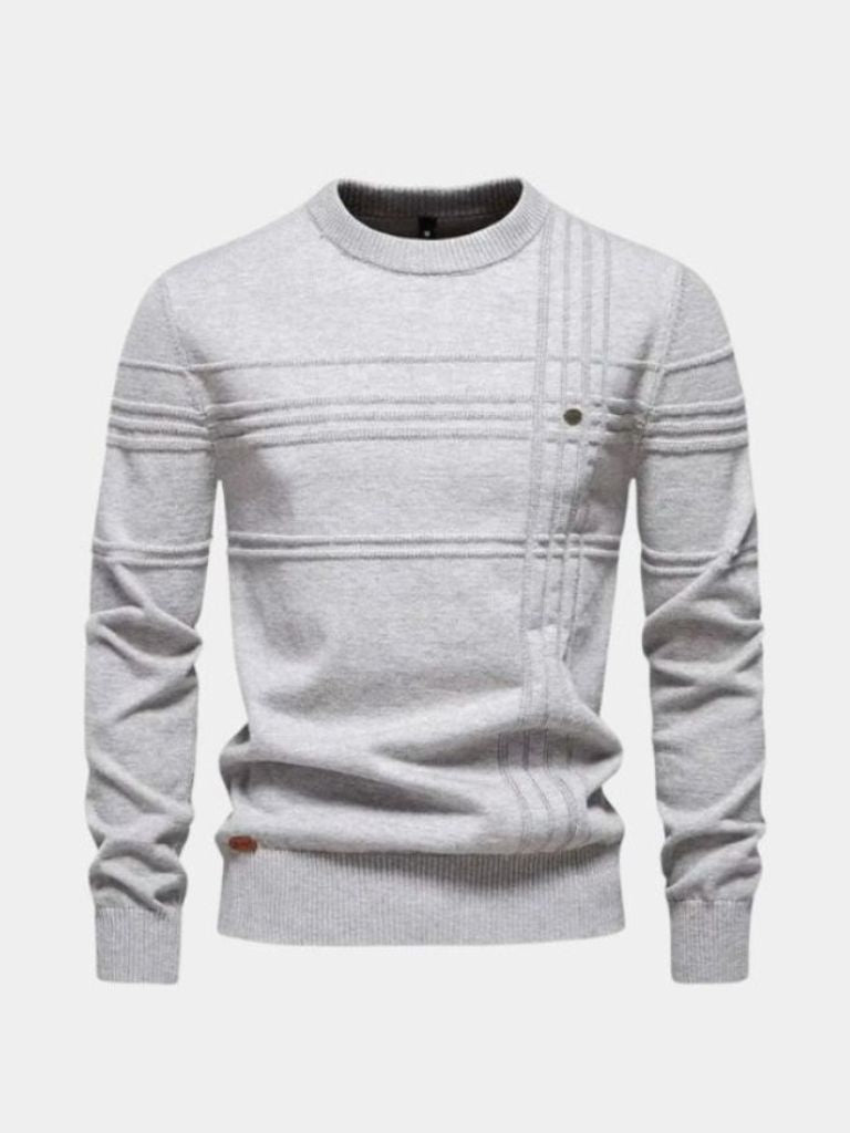 Cotton Knitted Stripped Crew Neck Pullover Sweater for Men