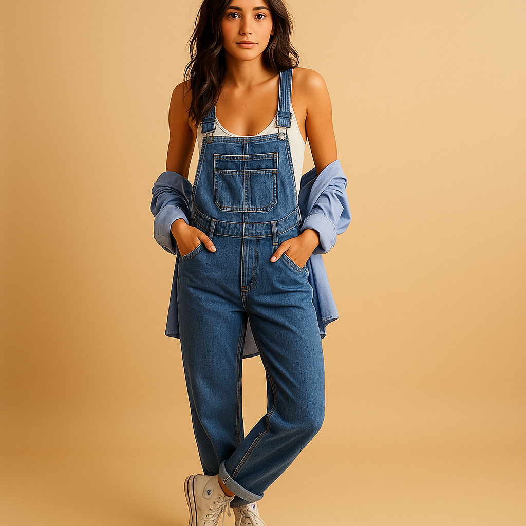Denim dungaree with adjustable straps for women | Harper