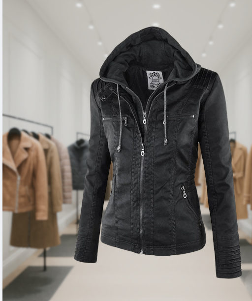 Chic Leather Jacket with Hood for Women