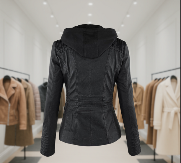 Chic Leather Jacket with Hood for Women