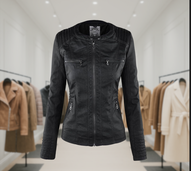 Chic Leather Jacket with Hood for Women