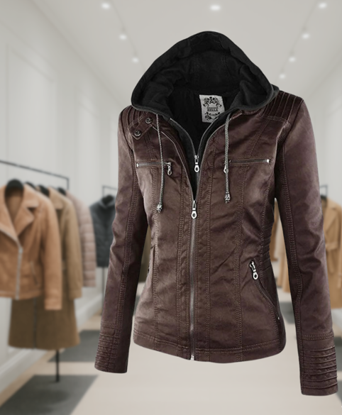 Chic Leather Jacket with Hood for Women