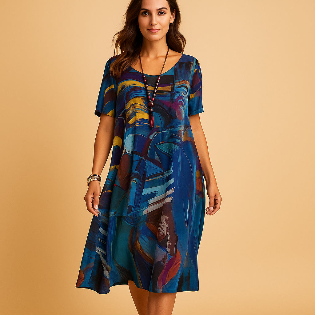 Elegant 3D print midi dress for women | Aurora