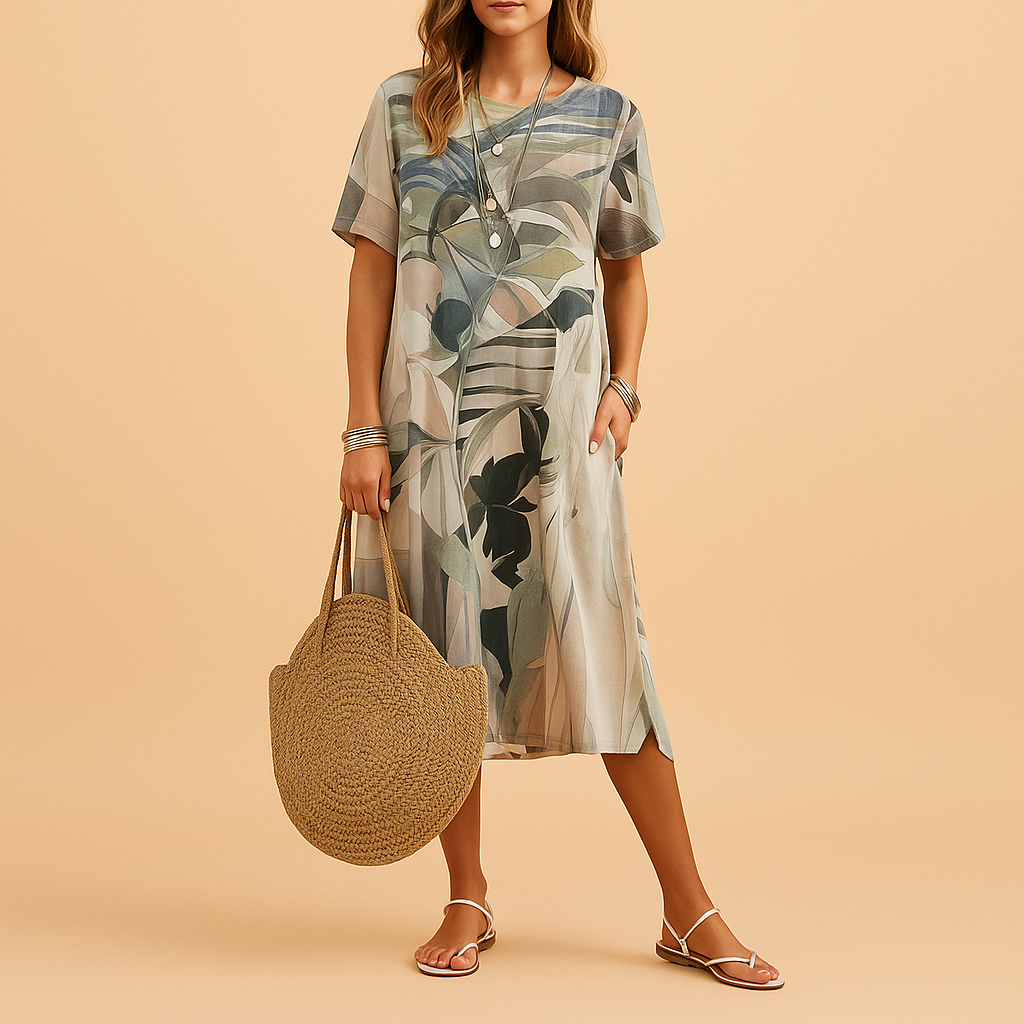 Elegant 3D print midi dress for women | Aurora