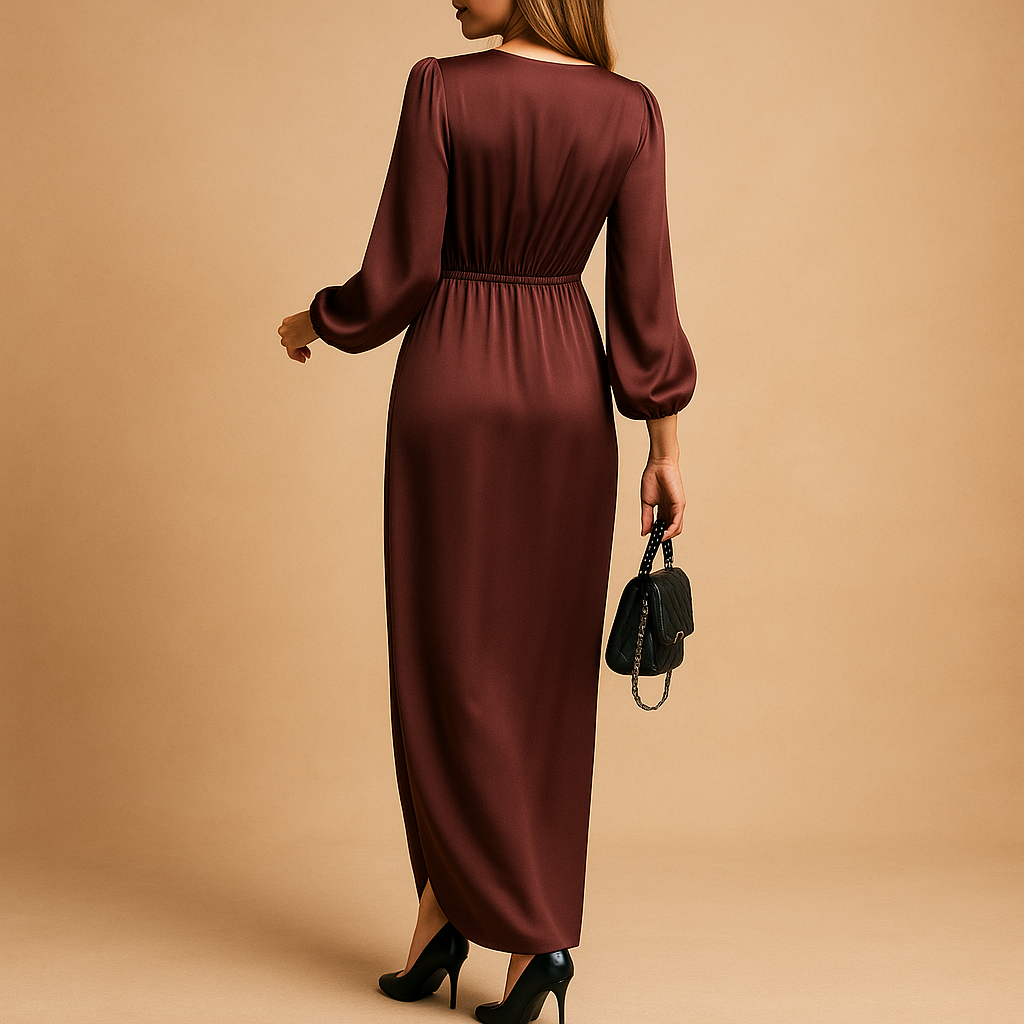 Elegant A-line midi dress with puff sleeves for women | Scarlett