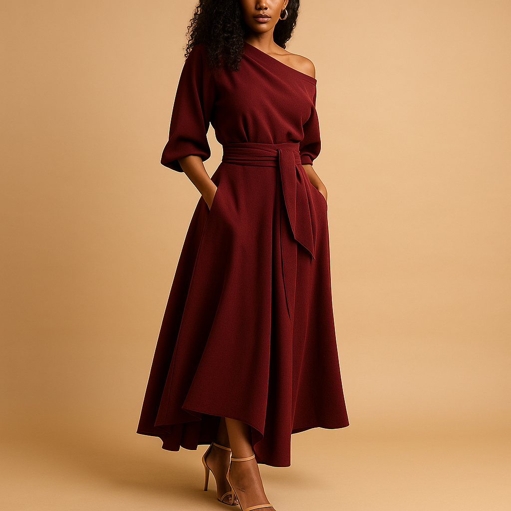 Elegant belted midi dress for women | Maureen