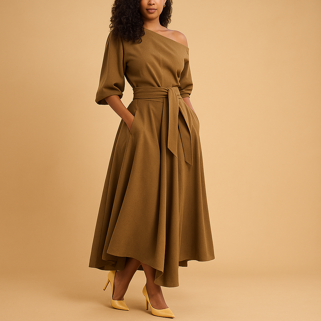 Elegant belted midi dress for women | Maureen
