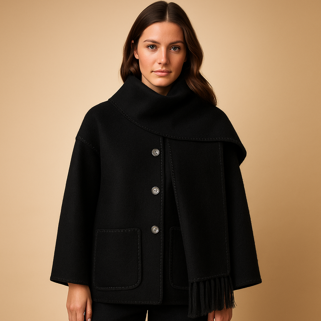 Elegant belted winter coat with scarf for women | Latrice