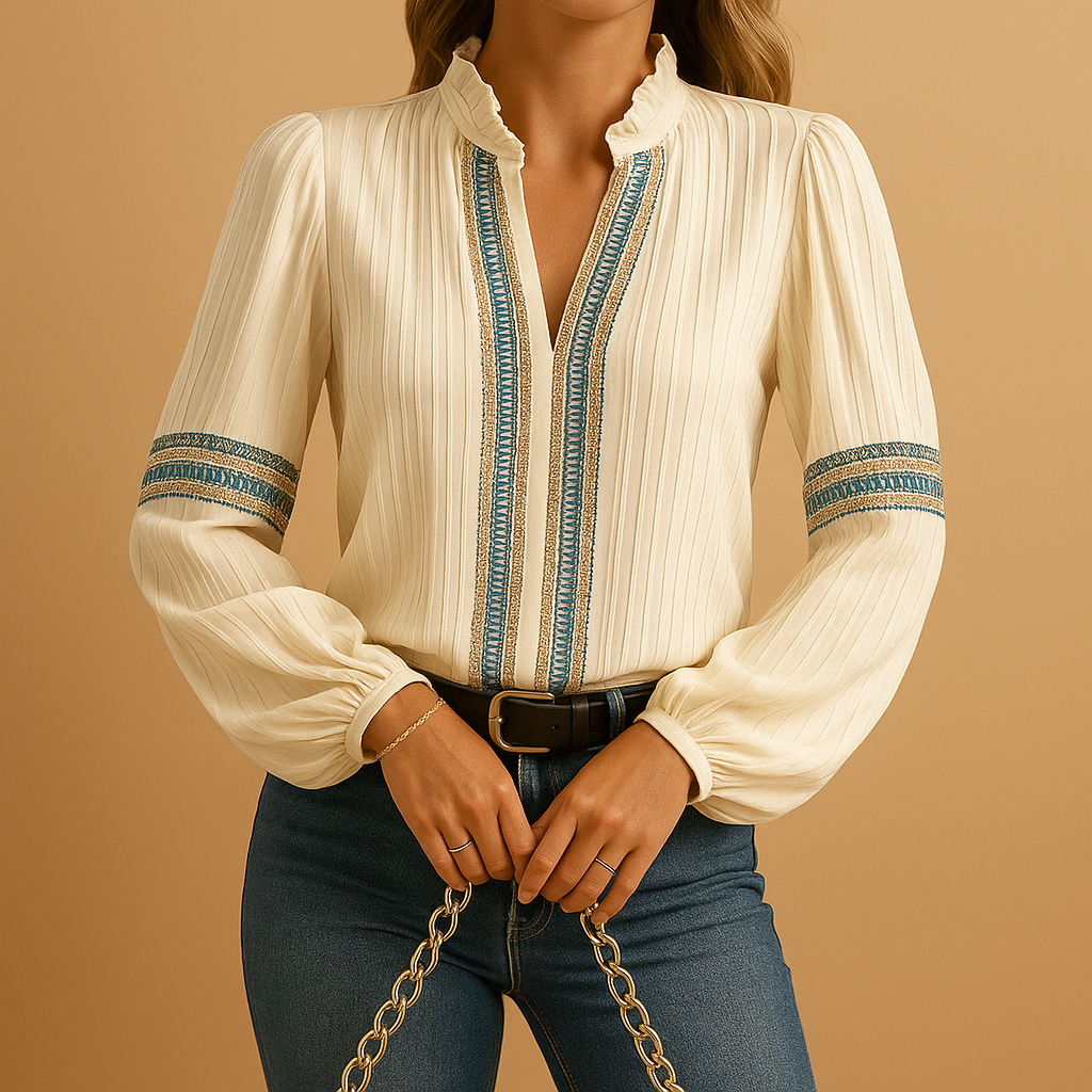 Elegant blouse with lace details and lantern sleeves for women | Clara