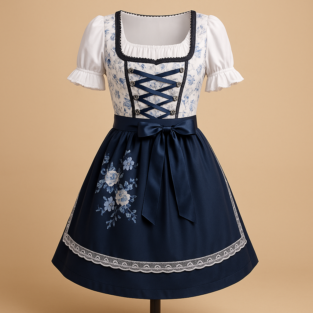 Elegant blue lace party dress with apron for women | Christy