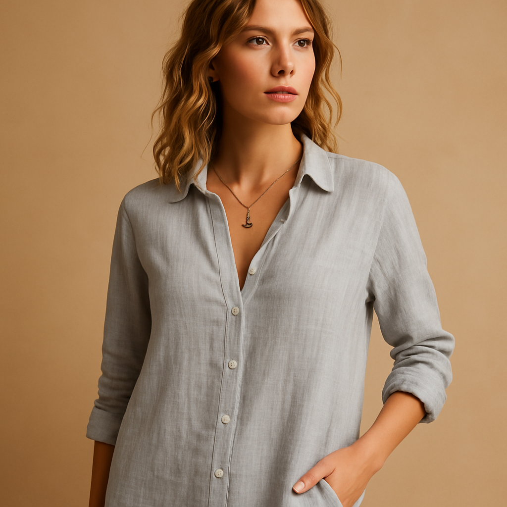 Elegant button-down blouse with lapel collar for women | Grace