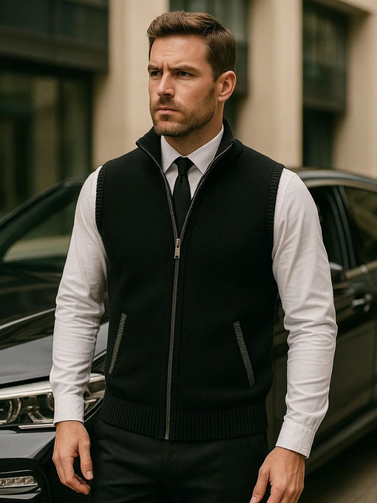 Elegant Full-Zip Sweater Vest for Men