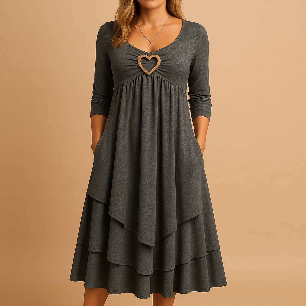 Elegant long A-line dress with pockets for women | Beatrice