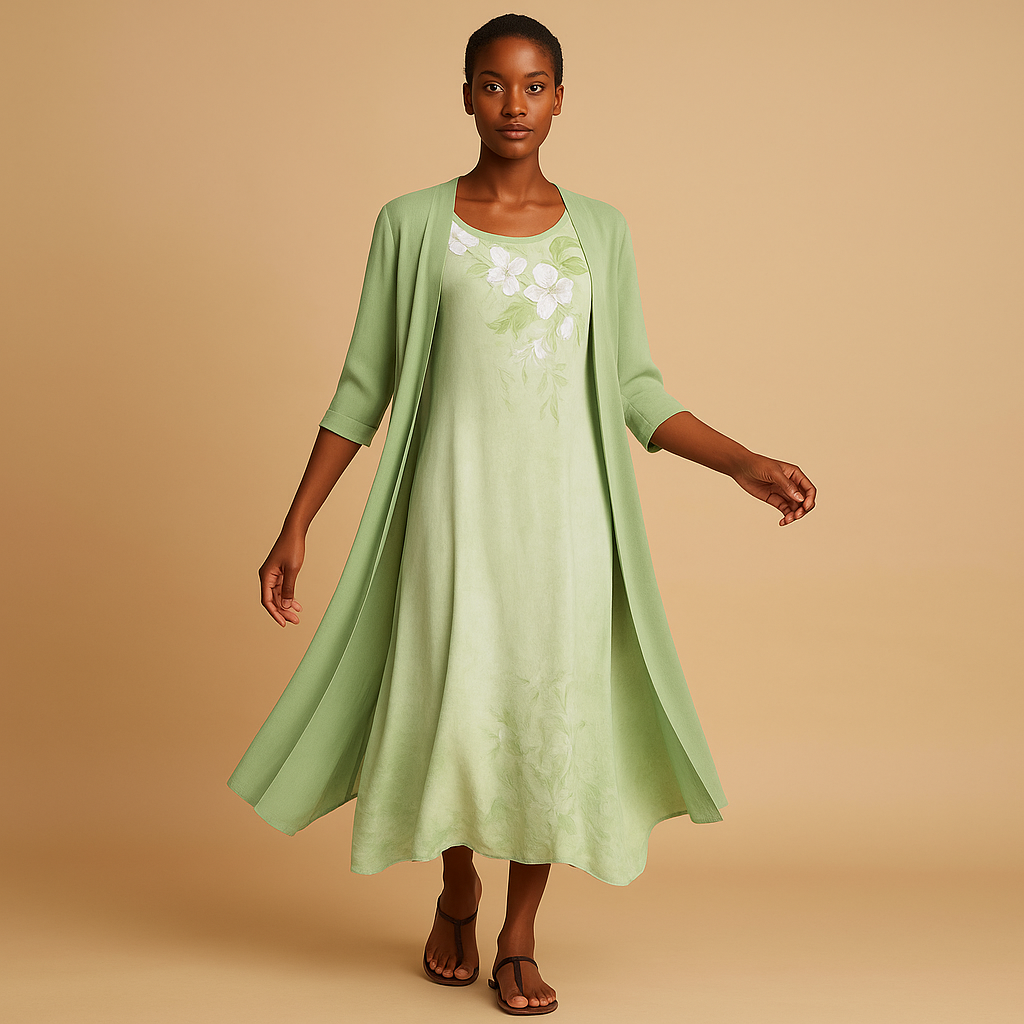 Elegant long dress with matching blouse jacket for women | Charlotte