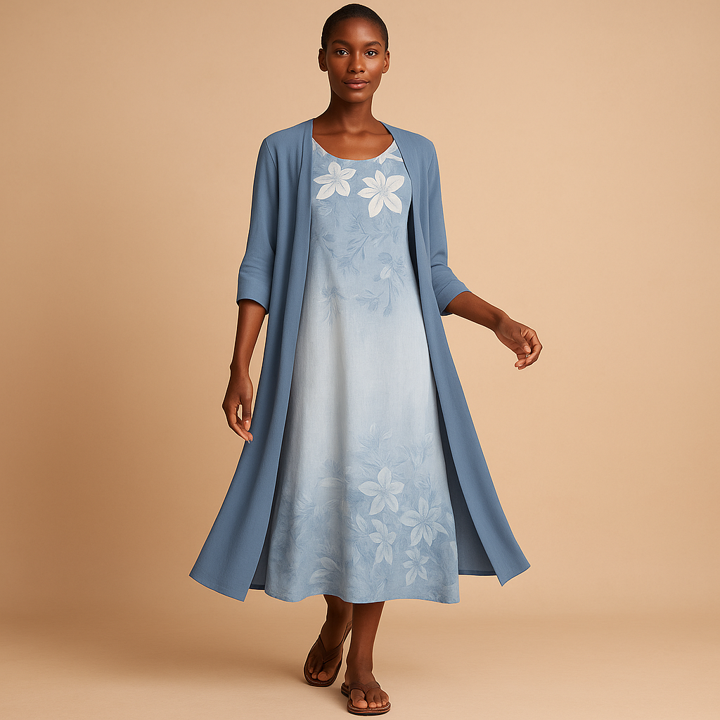 Elegant long dress with matching blouse jacket for women | Charlotte